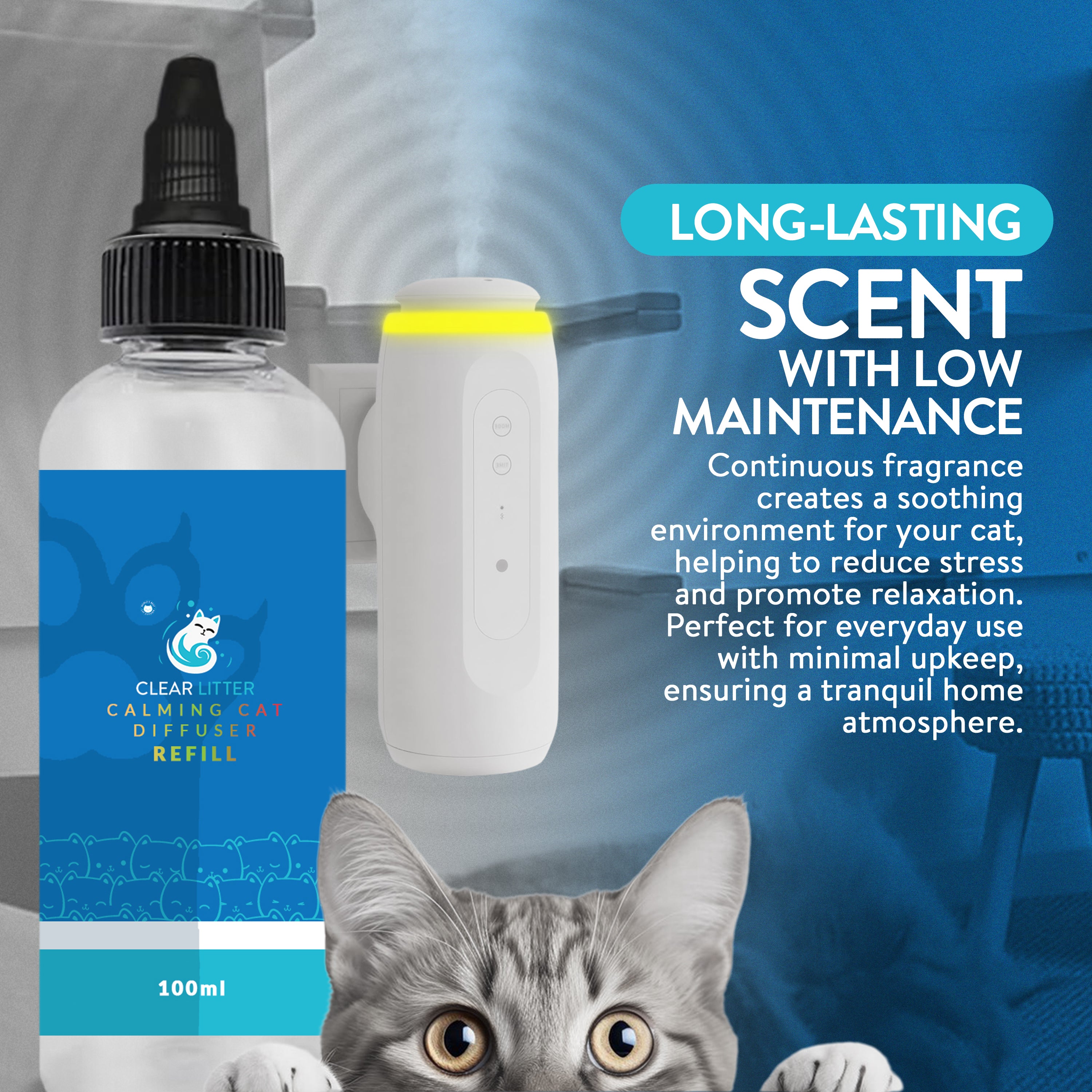 Crystal Litter Multicat Diffuser Refill - Cat Pheromone Refills for Calming Anxiety, Comfort Zone Care, Urination Deterrent, No-Scratch Melatonin, Anti-Aggression Calmer, Quiet Moments Aid, Stress Health, and Natural Essential Oil for Cats