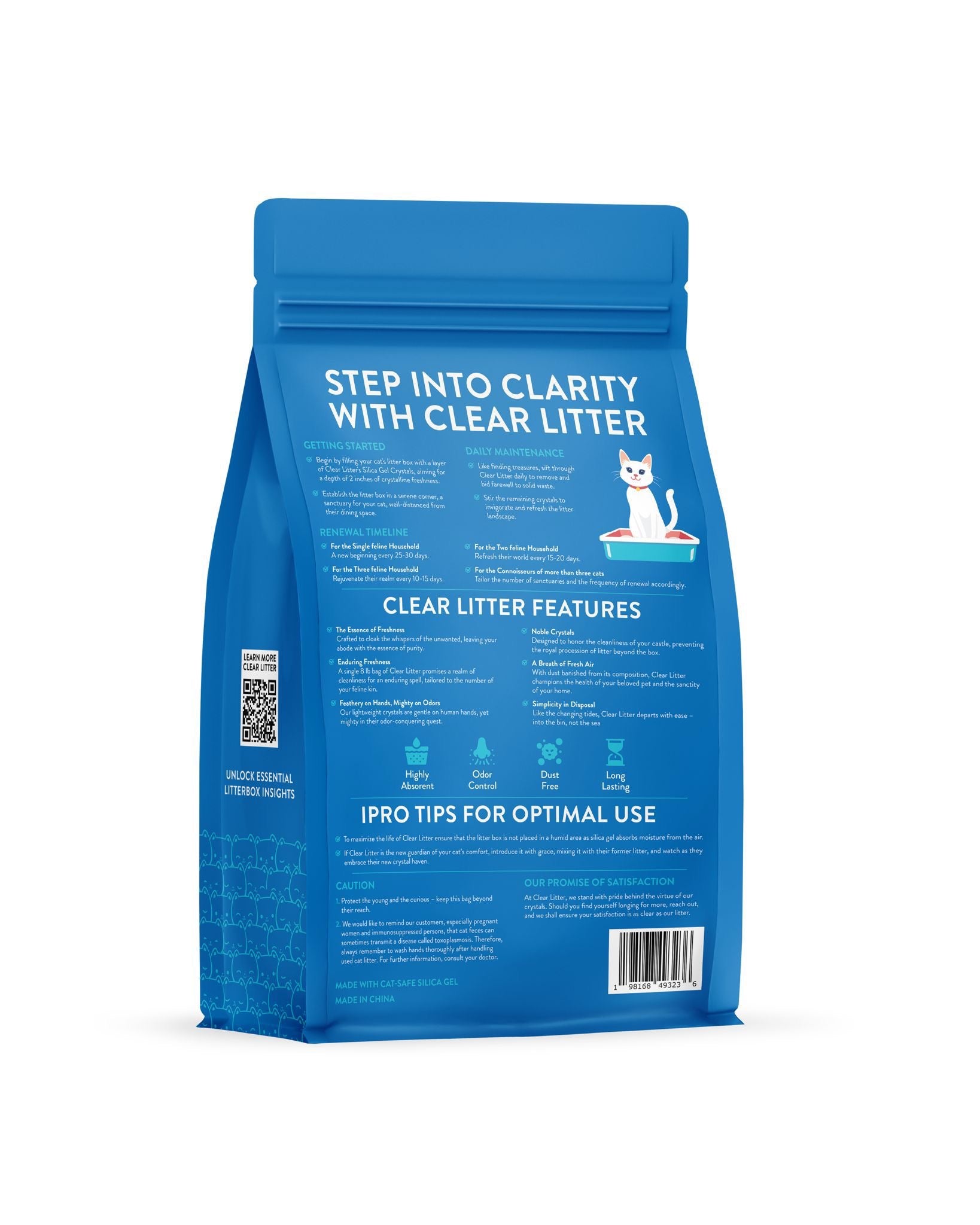 Clear Crystal Cat Litter - Ultra-Absorbent, Non-Clumping, Long-Lasting Freshness: Reduces Cleaning, Controls Odor 5x Faster, Dust-Free, Lightweight, Trusted Quality for a Healthy and Happy Pet - 8lb Bag (1), Blue