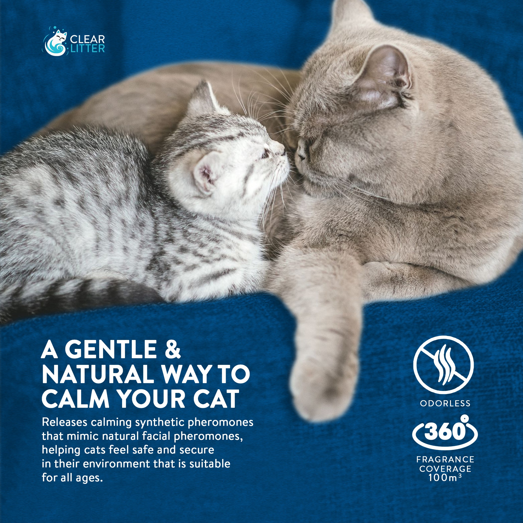 Clear Litter Cat Pheromones Calming Diffuser - Multicat Pheromone Refills, Calm Anxiety Relief, No Scratch Spray, Anti-Aggression, Stop Cats From Urinating in the House, Melatonin for Anxiety Relief